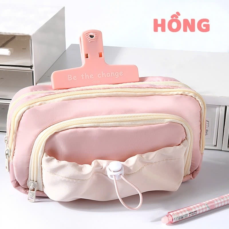 Túi Bút Vải Canvas Dây Rút - Hộp Đựng Bút Học Sinh Nhiều Ngăn, Phong Cách Hàn Quốc Đơn Giản, Dễ Thương