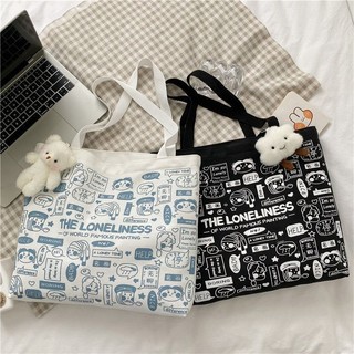 Túi Tote Canvas Loneliness, Túi Đi Học, Túi Đi Học Thêm, Túi Tote Vải Canvas, Túi Tote Hoạt Hình (40x 1 x 33 (cm))