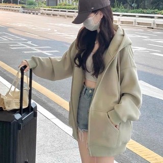 Áo khoác nỉ  TRƠN nam nữ form rộng tay dài, khóa kéo, đẹp trẻ trung, thoải mái cho mùa đông.-
