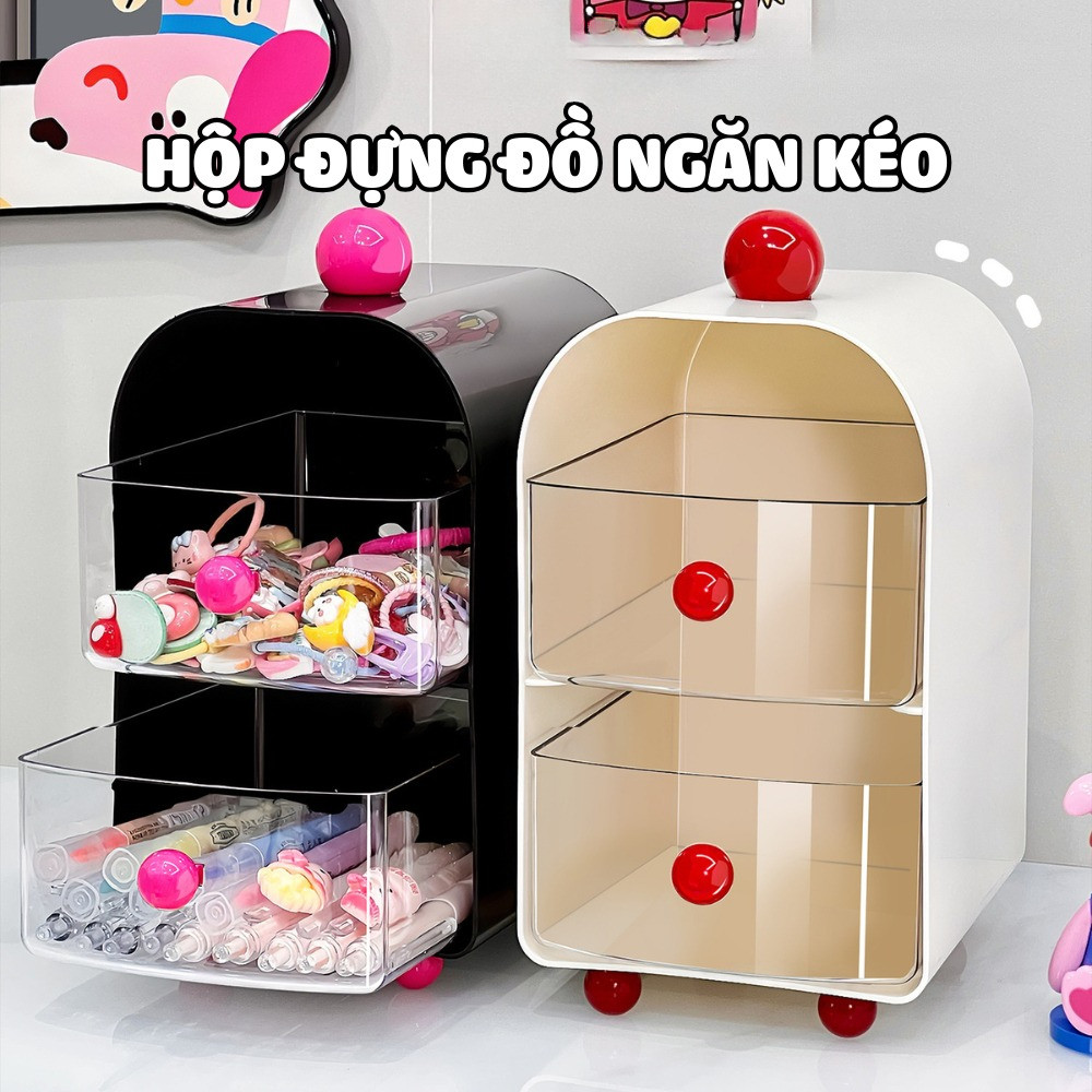 Hộp Đựng Đồ Để Bàn 2 Tầng Có Ngăn Kéo DinoHome, Hộp Đựng Đồ Đa Năng Thiết Kế Chia Ngăn Tiện Lợi