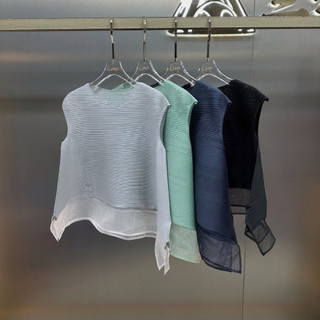 Miyake Xếp Ly Quần Áo Mùa Hè Phong Cách Mới Cổ Tròn Màu Trơn Nhỏ Bay Tay Gạc Top Tính Khí Thời Trang Mỏng Hơn Nhìn Cao Cấp