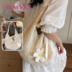 Túi cói tote lưới Hàn Quốc, Thiết kế kẹp nách thời trang,Công suất lớn, hoàn hảo đi biển