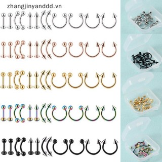 Bộ trang sức xỏ lỗ cơ bản gồm 12 cái: thép phẫu thuật màu bạc, mạ vàng và đen cầu vồng cho tai, mũi, lông mày.
