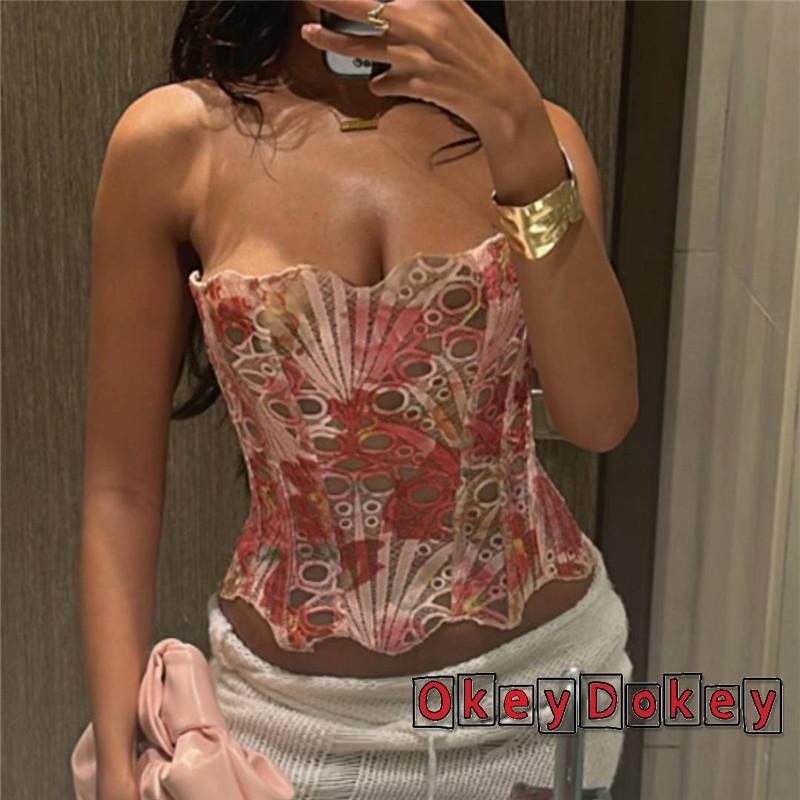 Áo sơ mi nữ corset bandeau ren hoa cắt lưng, phù hợp dạo phố
