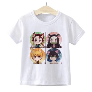 Demon Slayer Anime Đồ Họa Trẻ Em Áo Thun Mùa Hè Tay Ngắn Bé Trai Bé Gái Bông Tai Kẹp Phong Cách Hoạt Hình Hàng Đầu
