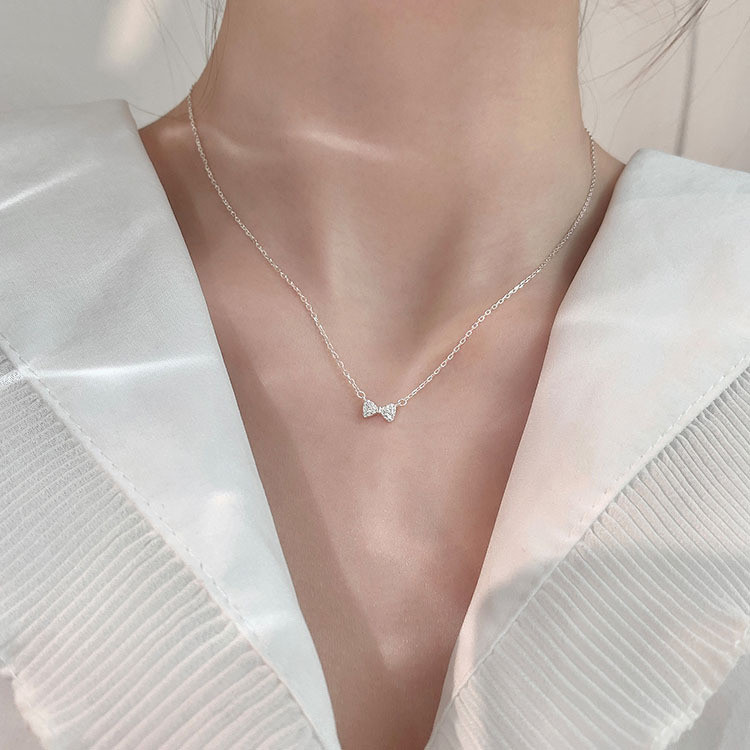 Vòng cổ nơ bạc S925 nữ đơn giản