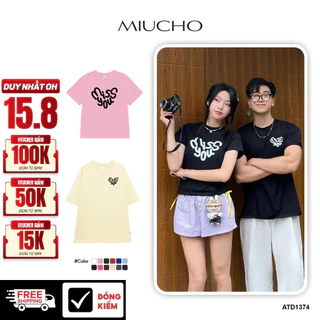 Áo thun đôi baby tee couple trái tim from rộng ATD1374 Miucho vải cotton thoáng mát cổ tròn in mix