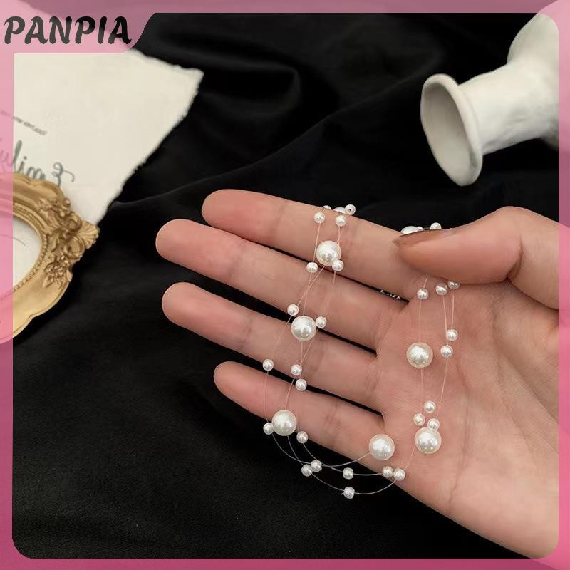 PANPIA-Pháp Phong Cách Nhẹ Sang Trọng Thanh Lịch Niche Thiết Kế Ngọc Trai Nhiều Lớp Mặt Dây Chuyền Vòng Cổ Thời Trang Nữ Ngọt Ngào Phụ Kiện Trang Sức Quà Tặng