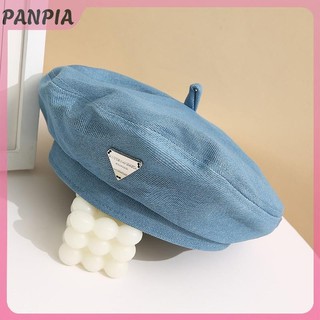 PNPIA-Denim Beret Nữ Mỏng Trơn Hình Bát Giác Newsboy Anh Retro Internet Người Nổi Tiếng Nữ Họa Sĩ Tour Chống Nắng Mũ