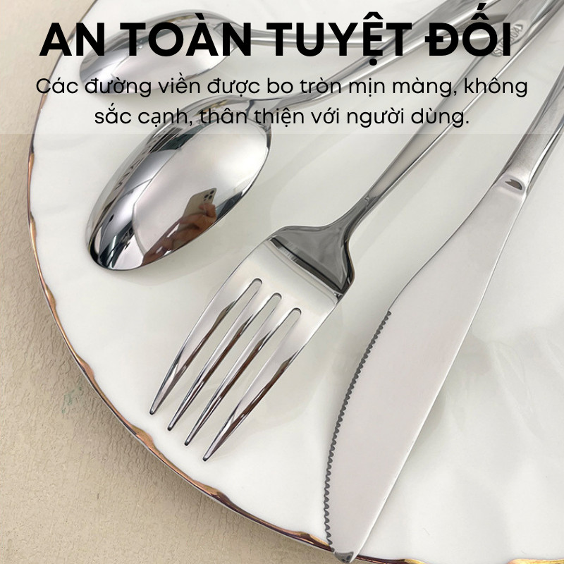 Bộ Dao Thìa Nĩa Inox 304 Cao Cấp – Phong Cách Elegant, Cán Trơn, Loại Dày - Nhà Hàng, Khách Sạn, Tiệc Buffet | 317