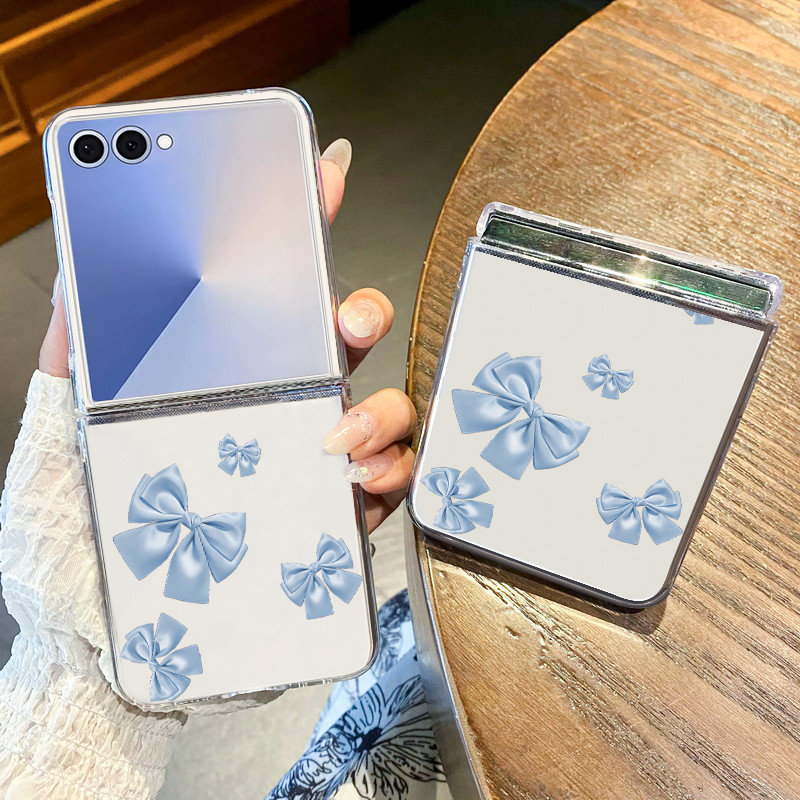 Ốp Điện Thoại Trong Suốt Họa Tiết Nơ Màu Hồng Cho Samsung Galaxy Z Flip 7 Flip 6 Flip 5 Flip 4 Flip 3 5G Cứng PC Gấp Dành Cho Samsung Z Flip 7 6 5 4 3