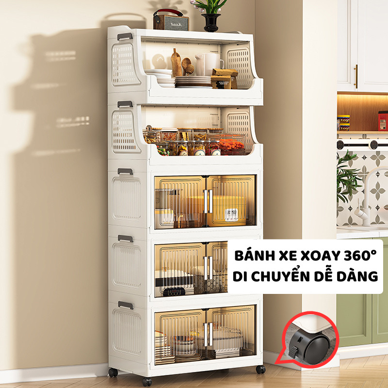 Tủ Gấp Gọn Đựng Đồ Dùng Bếp ENODA HOME, Tủ Kệ Đựng Đồ Đa Năng Phòng Bếp Có Bánh Xe Di Chuyển Thuận Tiện TUN052