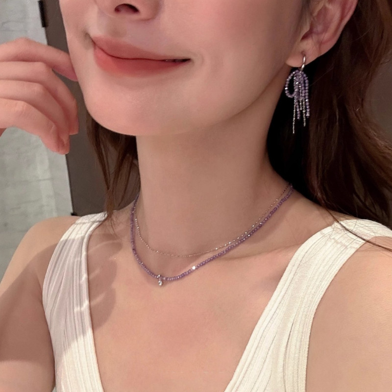 Vòng cổ đính cườm tím đôi phong cách Hàn Quốc - Quà tặng sinh Nhật tinh tế
