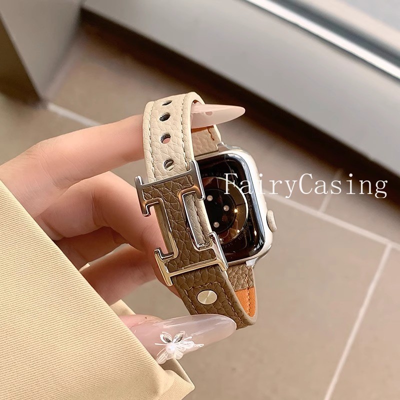 Dây da họa tiết vải thiều cho Apple Watch 42 46mm 44 45mm 41 40mm Vòng tay cho IWatch Ultra 2 49mm Series 10 9 8 7 6SE