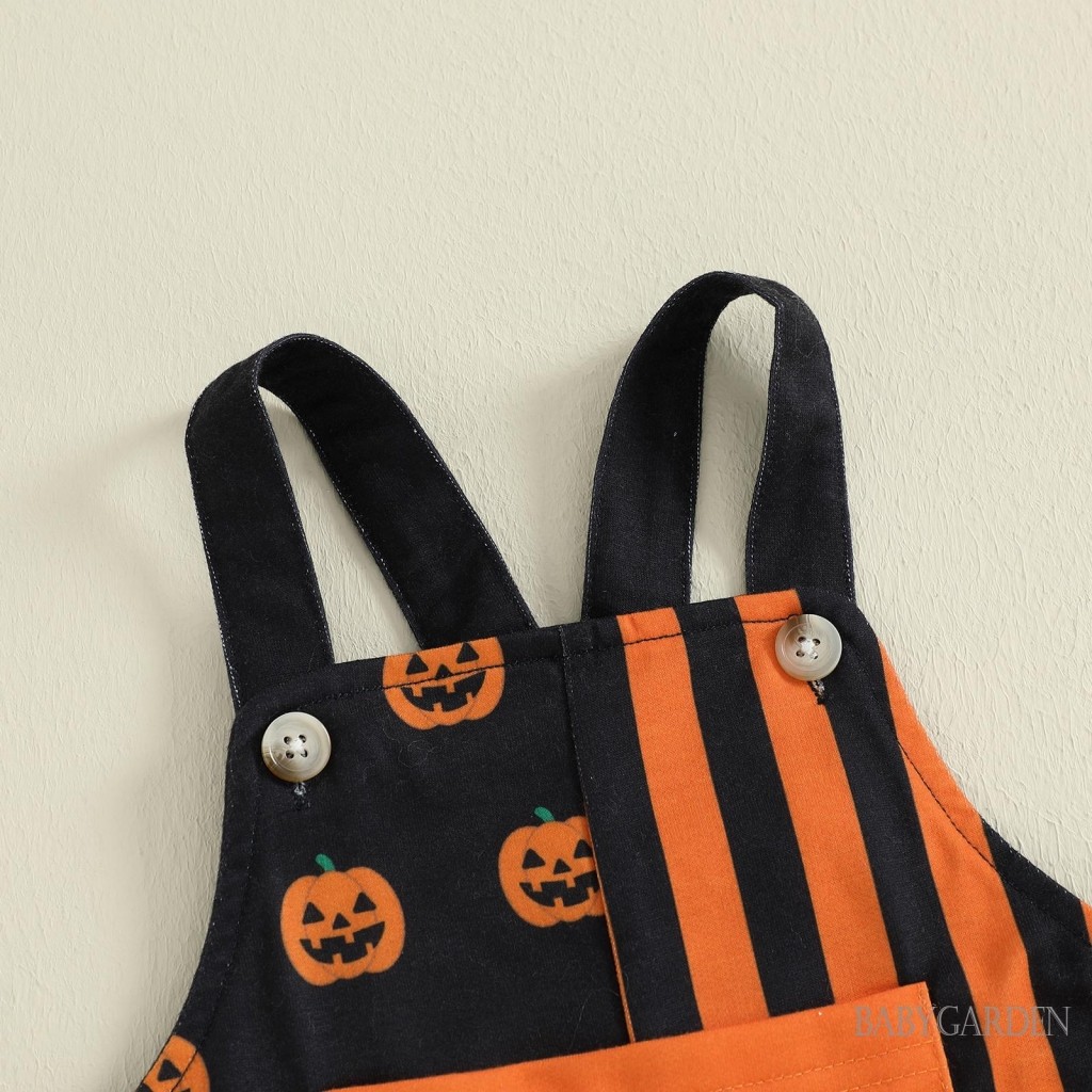 Bộ áo liền quần tổng thể cho bé Halloween Áo liền quần không tay cổ vuông in hình bí ngô cho mùa thu