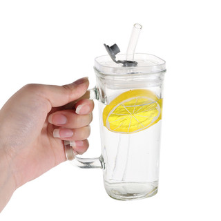 Cốc Nước Thủy Tinh Hình Vuông Có Nắp Nhiều Màu Chất Liệu Borosilicate - LY THUỶ TINH VUÔNG CÓ QUAI NẮP, ỐNG HÚT 300ML #