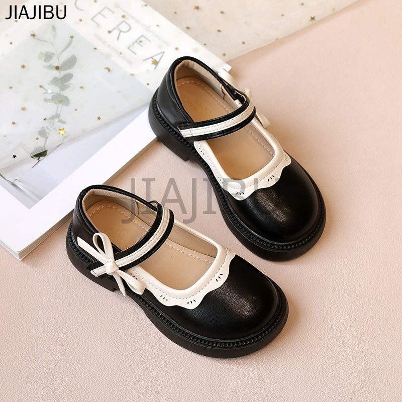 【COD】 Giày Da Đế Thấp Chống Trượt, Mũi Tròn Phong Cách Nhật Bản Dễ Thương Cho Bé Gái Korean Fashion Kids Beige/Black Lolita Colorblock Platform Mary Jane Doll Shoes Giày Bệt Cosplay Phong Cách Công Chúa Anh