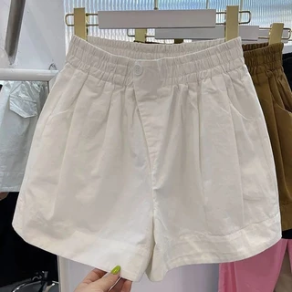 Cotton Nguyên Chất Mặc Ngoài Bud Quần Short Nữ Mùa Hè Màu Trơn Rời Quần Ống Rộng Phiên Bản Hàn Quốc Thường Ngày Cao Cấp Co Giãn Eo Quần Nóng