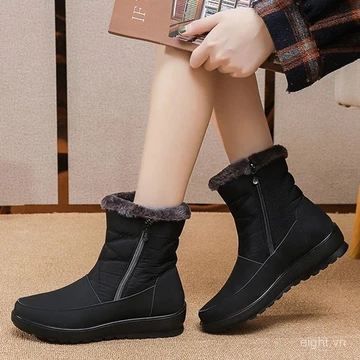 Bốt đi tuyết Giày nữ mềm cho nữ bốt nữ chống nước Giày nữ có khóa kéo bốt mùa đông mũi tròn thời trang botas mujer 1zqt