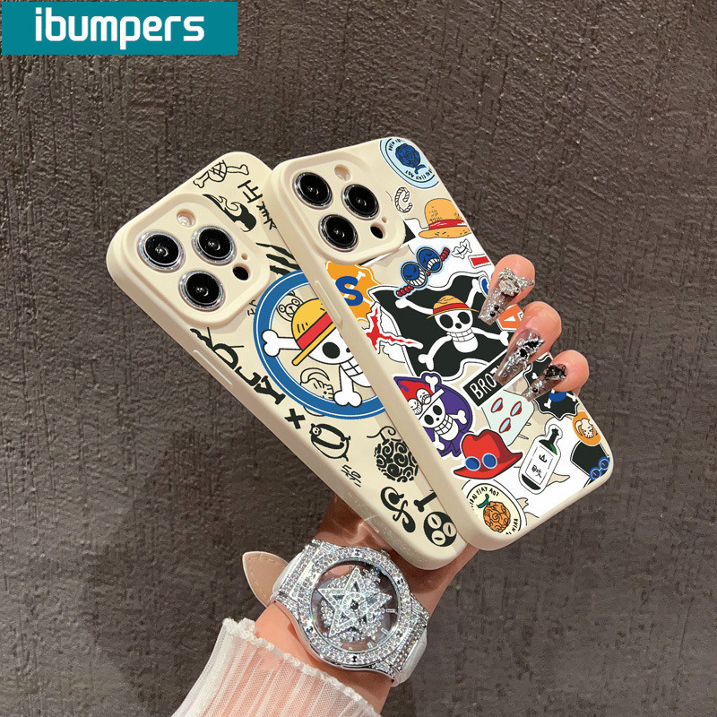 ibumpers Ốp lưng Iphone Ngầu Anime ONE PIECE Trắng Hoạ Tiết Ốp Điện Thoại nhám Mỏng Silicone Mềm Chống Sốc Chống Bẩn Cho Iphone 15 14 12 13 11 Pro Max IP 7 8 Plus Iphon X XS XR