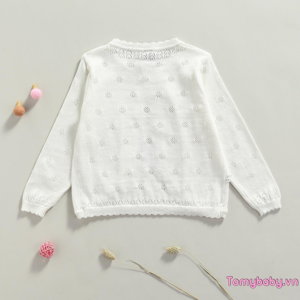 Áo len Cardigan trẻ em bé gái dài tay dễ thương cổ tròn có nút lên áo len dệt kim