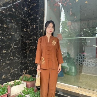 set đồ bộ nữ đi chùa cổ bà lai tim nút thắt Áo