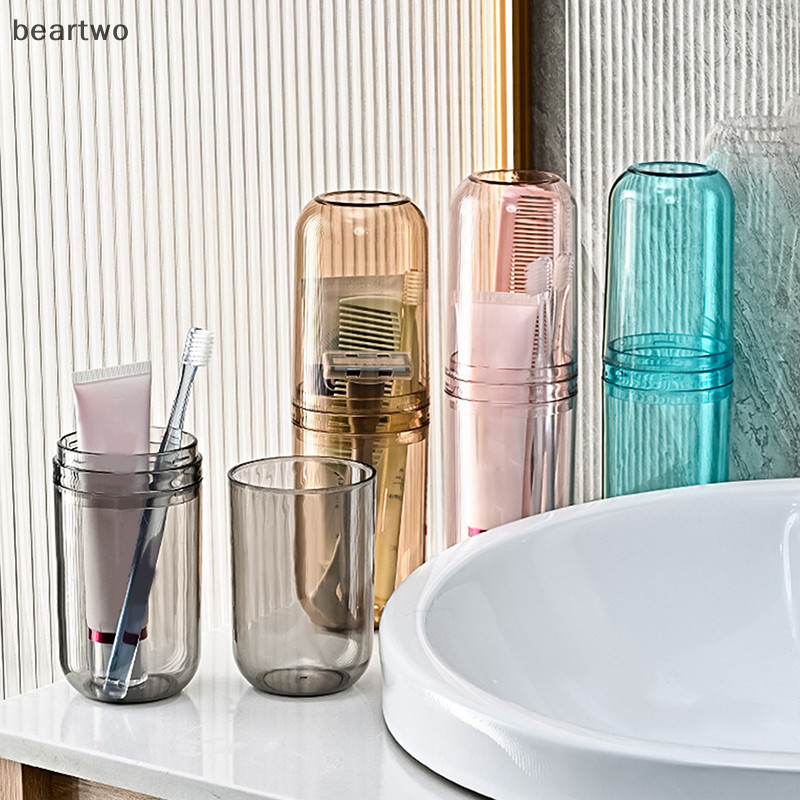 < Beartwo > Hộp đựng bàn chải đánh răng trong suốt Hộp đựng bàn chải đánh răng du lịch Hộp đựng cốc rửa di động Hộp đựng bàn chải nhựa Nước súc miệng đẹp