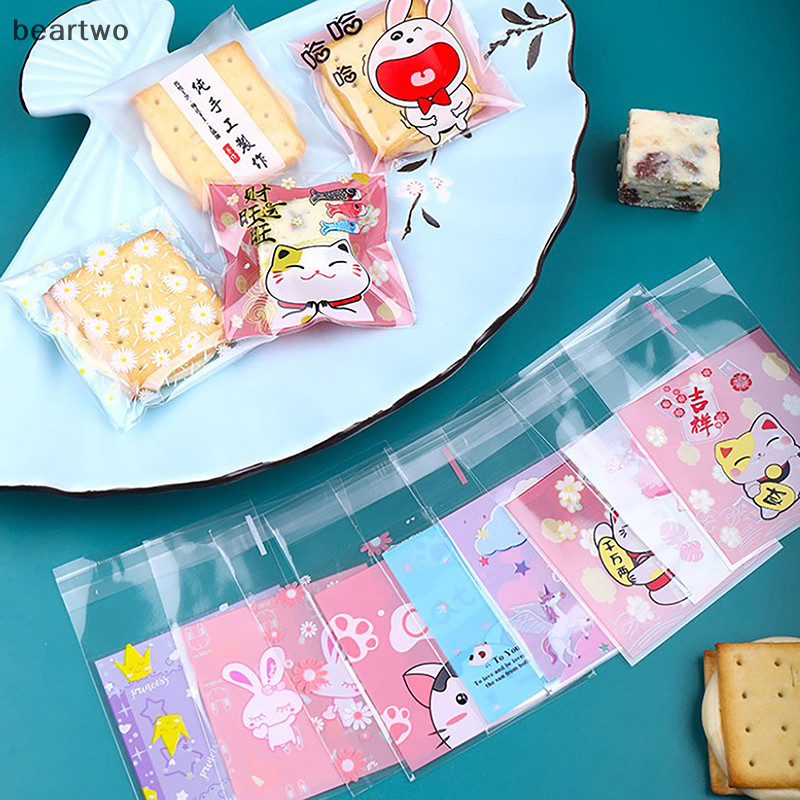 < Beartwo > 100 Túi đóng gói hoạt hình, Túi tự dính nướng nhẹ, Túi đóng gói bánh quy hoạt hình đẹp
