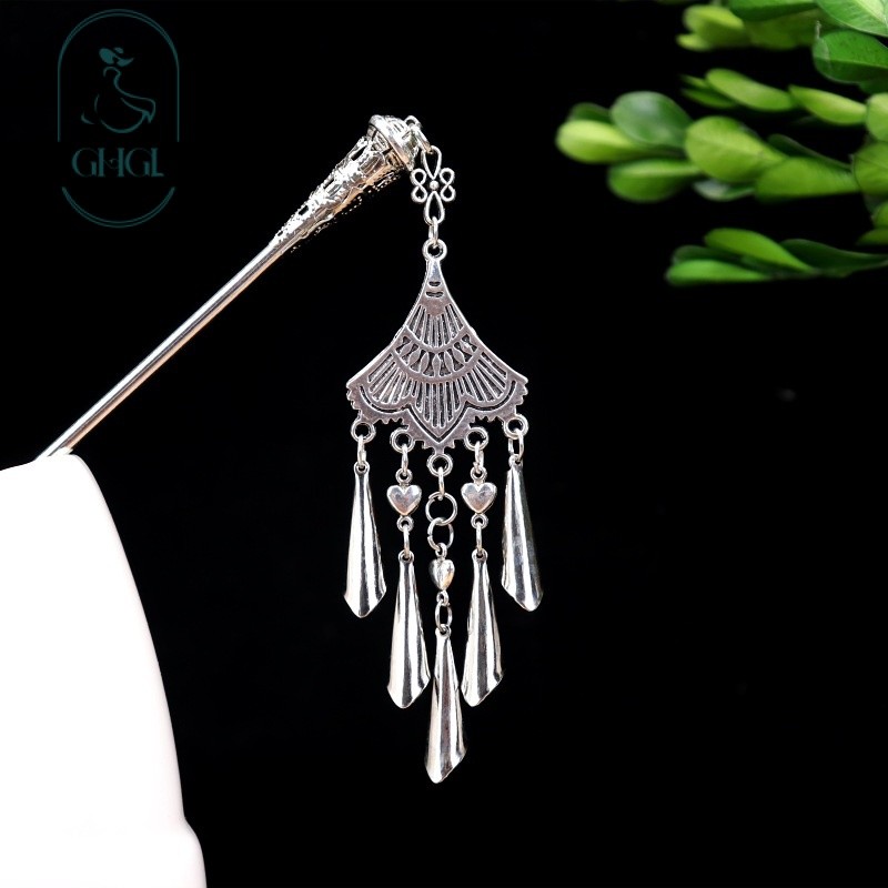 Retro Phong Cách Dân Tộc Tua Rua Kẹp Tóc Miao Bạc Cũ Bước Xoay Kẹp Tóc Hanfu Sườn Xám Mới Phong Cách Trung Hoa Kẹp Tóc Mũ Đội Đầu Du Lịch Phụ Kiện Chụp Ảnh