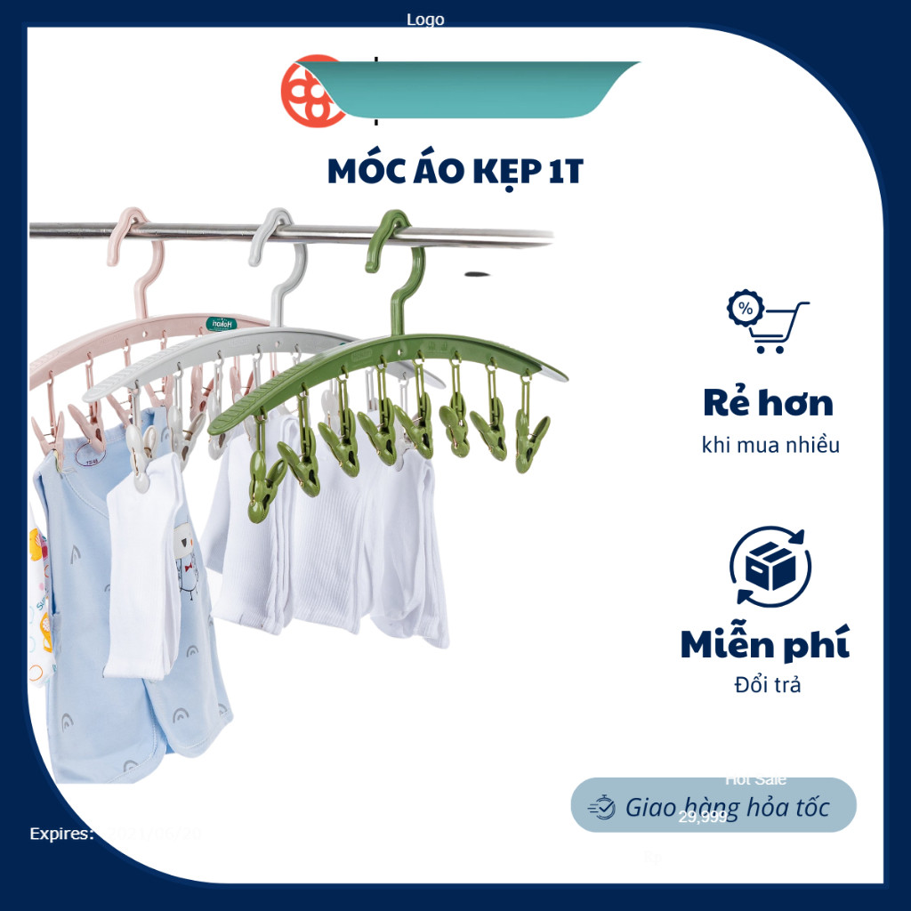 Móc phơi đồ 8 kẹp nhựa Việt Nhật  móc treo quần áo tất