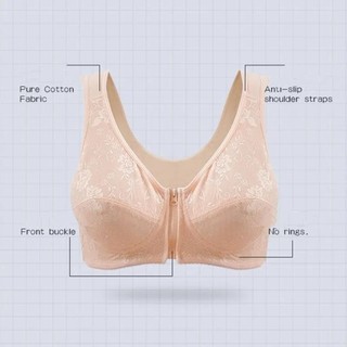 WEETW Người cao tuổi trung niên, Áo ngực không dây Cotton cỡ lớn dành cho mẹ, Đồ lót mềm có dây kéo phía trước Đồ lót bà bầu nữ