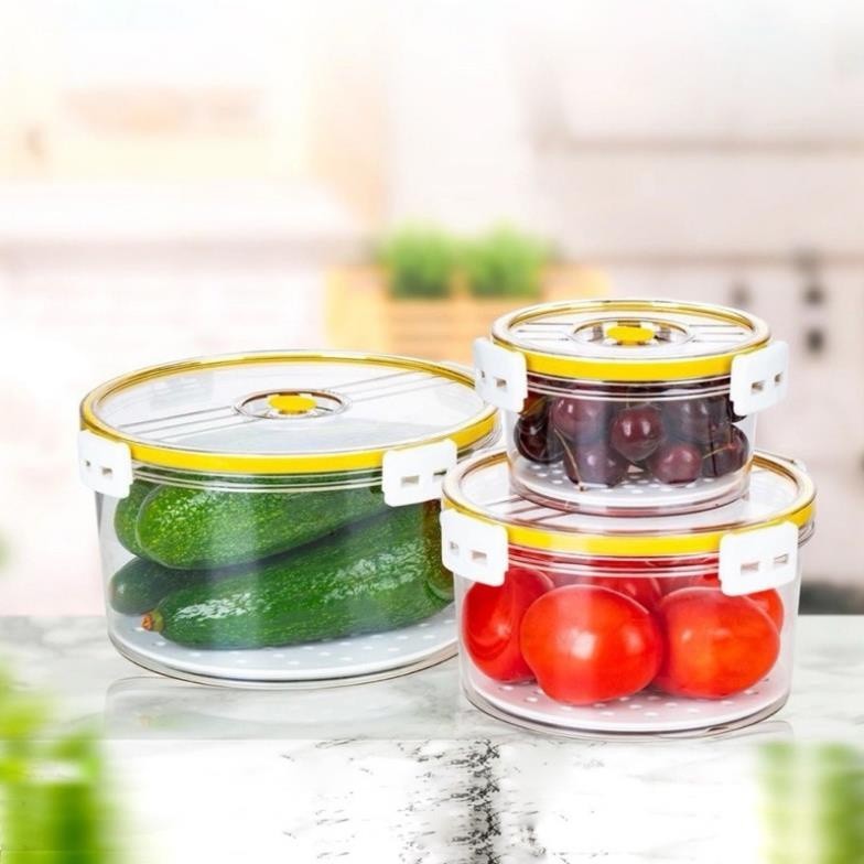 Bộ 3 Hộp Đựng Thực Phẩm Tròn 4 Khoá Gài Hokori 3 Dung Tích Nhựa Việt Nhật Cao Cấp(6558), có khay ngăn nước