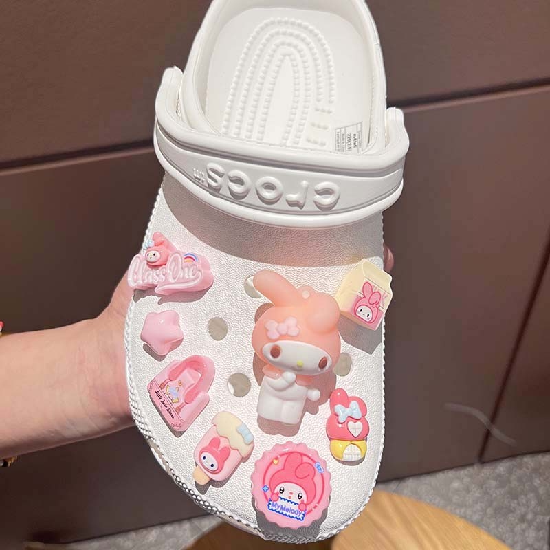 Đèn LED nhấp nháy ba chiều trang trí giày Crocs, phù hợp lỗ nút, tháo rời, phong cách Sanrio