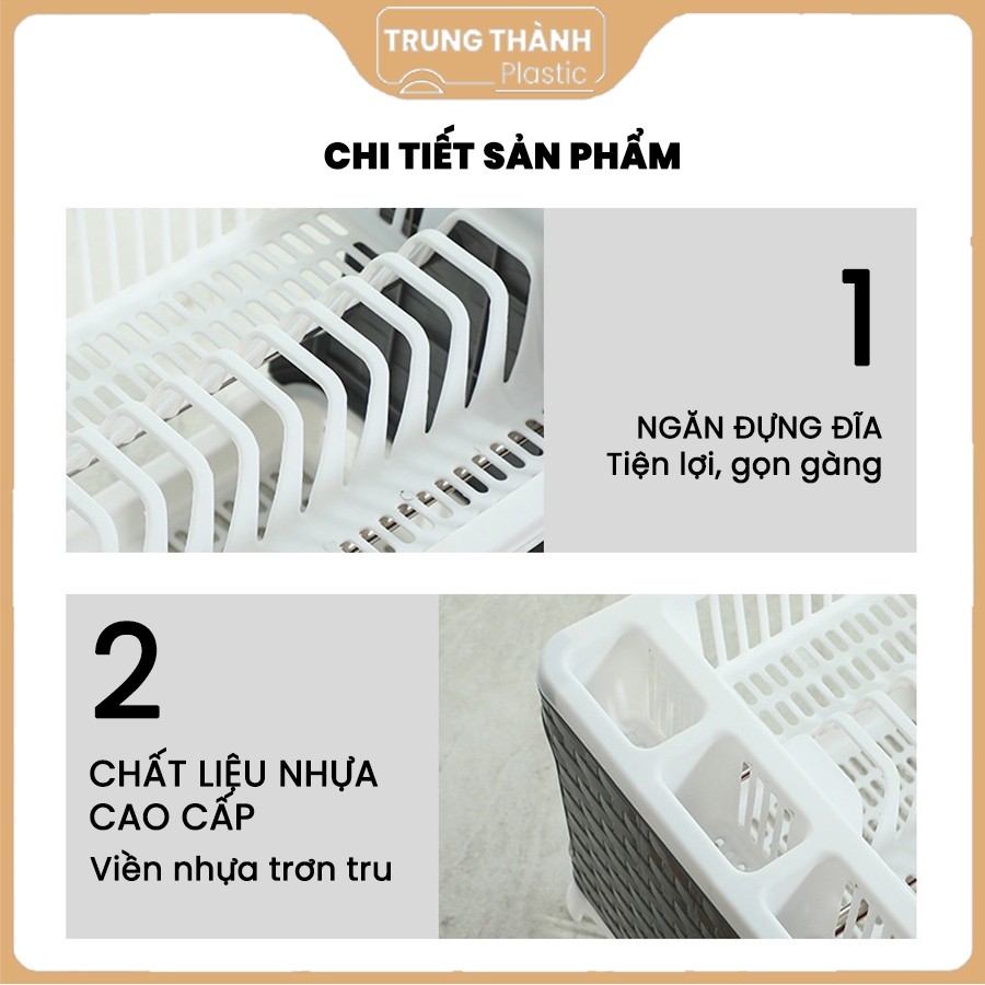 Kệ giá úp bát đĩa 2 tầng  ráo nước mẫu mới nhất Trung Thành Plastic