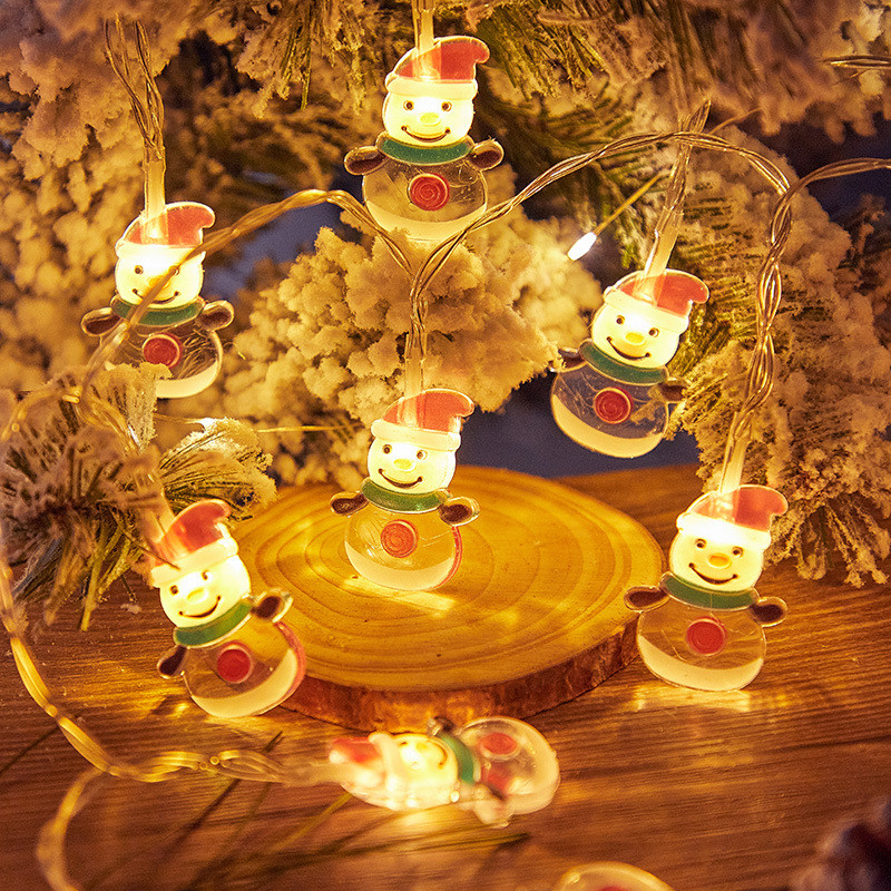 Dây đèn Giáng sinh vui vẻ 10-LED 1.5M - Ông già Noel, Người tuyết, Cây Giáng sinh - Đèn vòng hoa chạy bằng pin