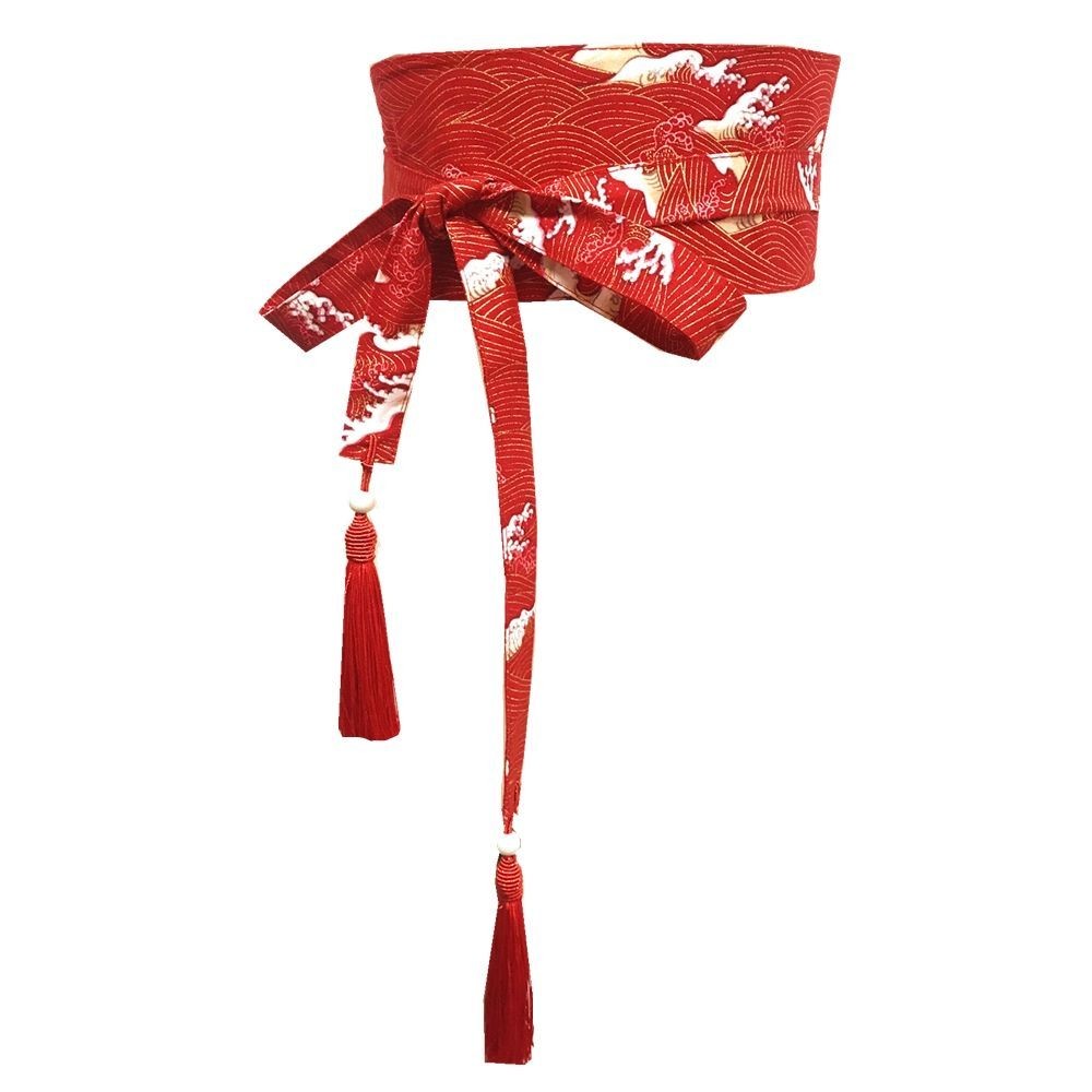 Thắt lưng thiết kế dân tộc phong cách Trung-Hoa và Nhật Bản, chất liệu cotton vải lanh, họa tiết sóng xanh