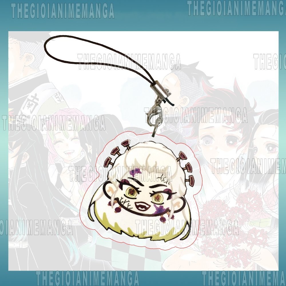 Móc dây treo điện thoại KIMETSU NO YAIBA ver mặt cười in hình Thanh Gươm Diệt Quỷ chibi mica acrylic móc khóa anime
