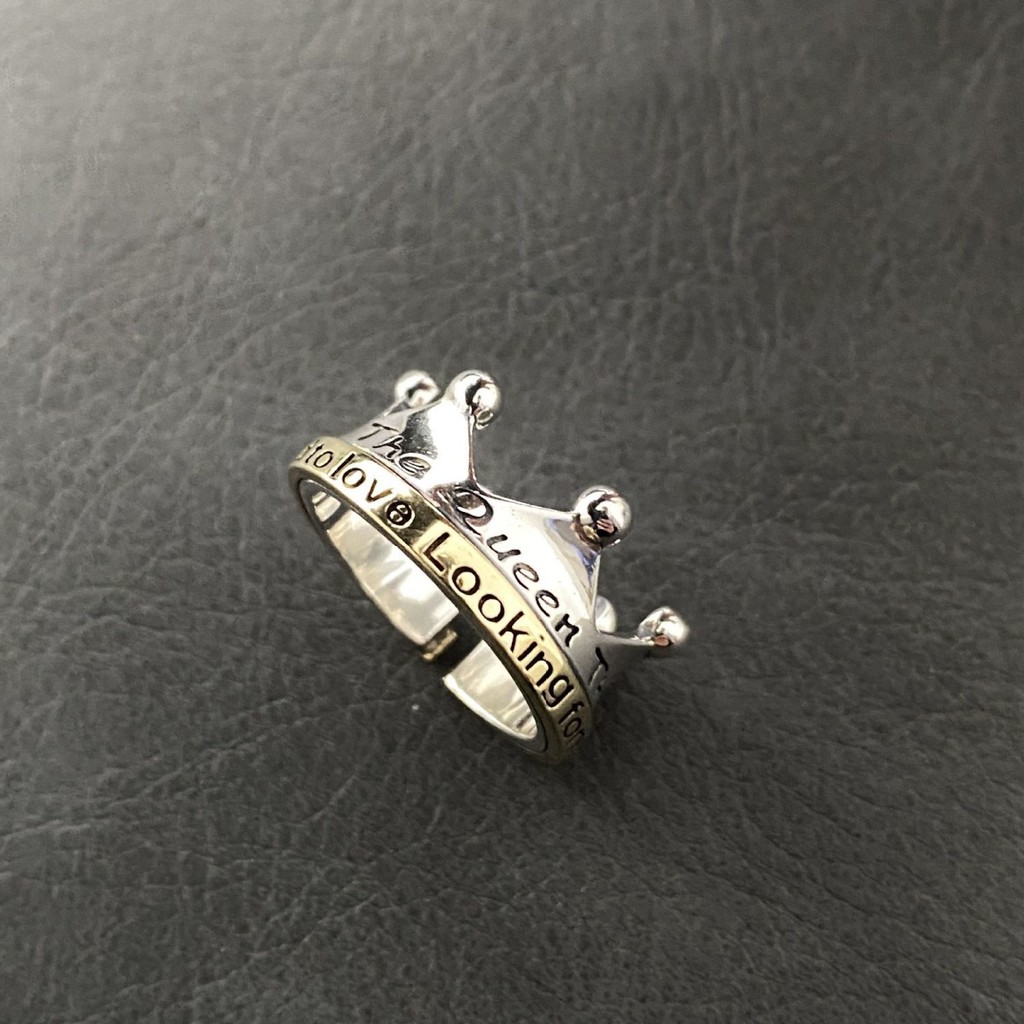 Nguyên bản mùa hè mới S925 Bảng chữ cái màu bạc tương phản màu vương miện mở Nhẫn nữ thiết kế độc đáo sang trọng nhẹ nhàng cao cấp