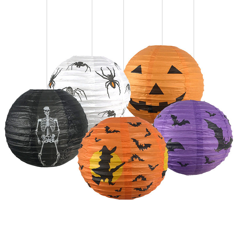 Halloween Giấy Đèn Lồng Bí Ngô Đèn Lồng Treo Mặt Dây Chuyền Kinh Dị Đạo Cụ Thanh Trang Trí Đồ Dùng Dự Tiệc