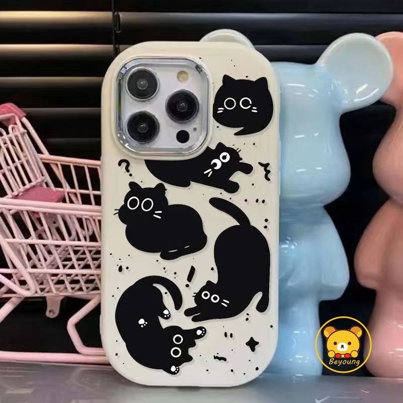 Ốp điện thoại hình mèo đen ngộ nghĩnh dễ thương cho OPPO Reno 12 Pro 11F 11 10 Pro 8Z 7Z 8 7 4G Lite 9 7 Pro 8 5G 7 SE 6 5k 5 4 Pro 4 SE A1 A98 F23 R17 Vỏ Vỏ mềm chống sốc màu kẹo