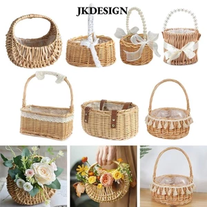 Jkdesign Hoa Cô Gái, giỏ dệt liễu mây cắm hoa, hộp đựng nhỏ có tay cầm, dã ngoại handmade wicker nửa trăng, giỏ cưới