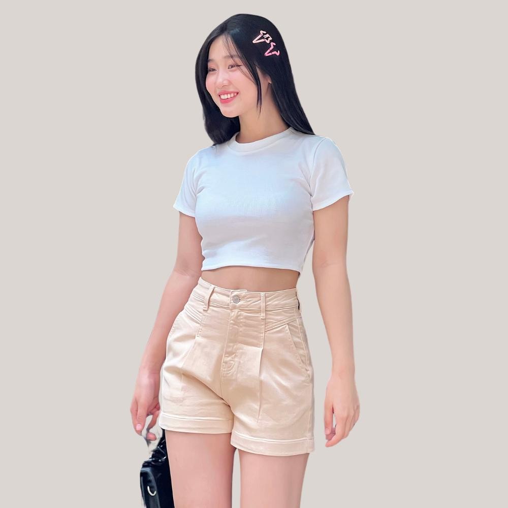 Quần Short Jeans Nữ TTTHAO Chiết Ly Tôn Dáng Cao Cấp