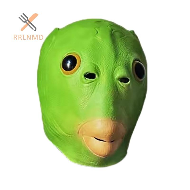 Rrlnmd Halloween Đầu Cá Xanh Quái Vật Mặt nạ Đồ Chơi Cát Điêu Khắc Chơi Lạ Xanh Đầu Cá MỚI