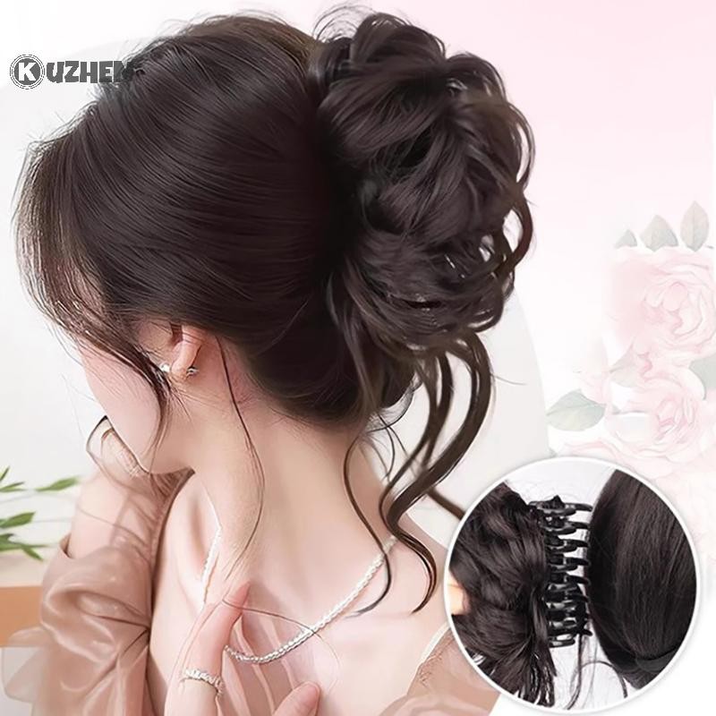 Kuzhen tóc giả búi tóc tổng hợp cho nữ, kẹp móng, tăng độ phồng đuôi ngựa, dùng hàng ngày hoặc dự tiệc, kiểu dáng sống động