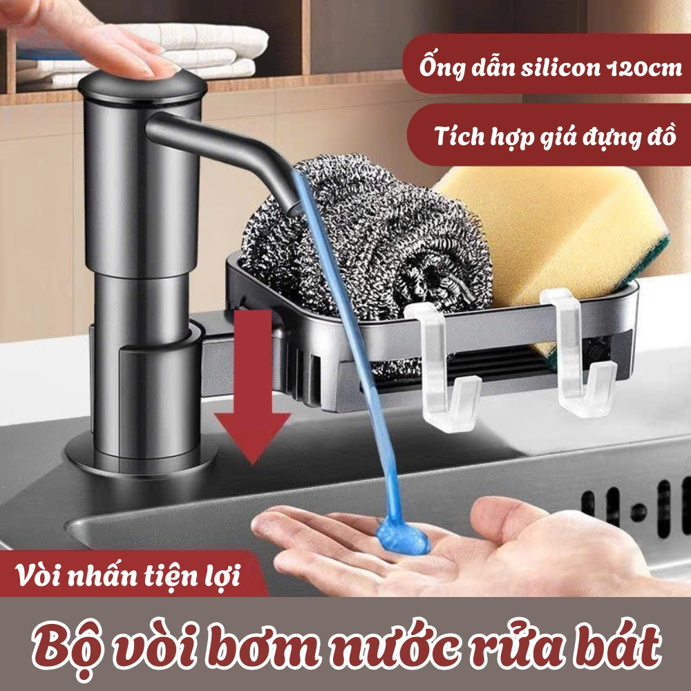 Bộ Vòi Bơm Nước Rửa Chén Bát DINO Kèm Giá Để Đồ Gắn Bồn Rửa Nhựa ABS Kèm Ống Dẫn Silicon 120cm