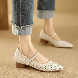 Giày cao gót mũi nhọn dày gót chân nữ mặc với miệng nông thoáng khí