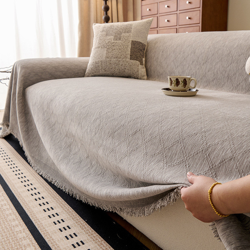 Vỏ Sofa Chenille Có Thể Giặt Được Có Tua Rua, Chăn Sofa Kẻ Sọc Chắc Chắn, Bảo Vệ Nội Thất Thú Cưng, Vỏ Sofa 2 Và 3 Chỗ Cho Sofa Hình Chữ L Đa Năng Chống Trơn Trượt