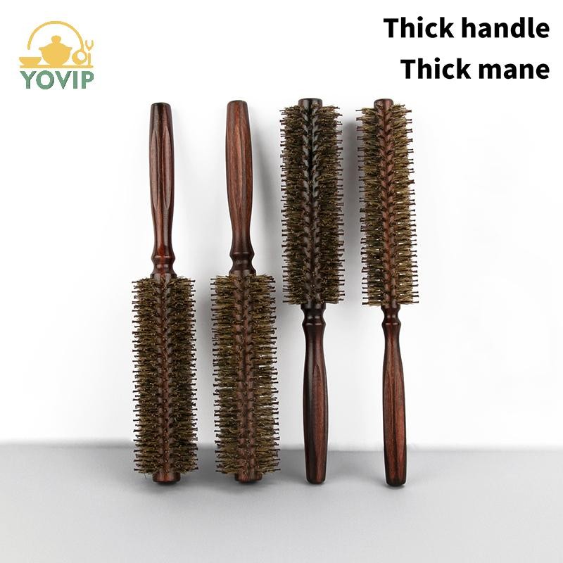 YOVIP 1 Cái Tay Cầm Gỗ Tròn Cán Bàn Chải Thẳng Twill Lược Tóc Boar Lông Tròn Thùng Uốn Tóc Dụng Cụ Làm Tóc VN