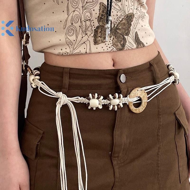 Kudosation Vintage Phong Cách Dân Tộc Dệt Tay Dây Thắt Lưng Nữ Trang Trí Dây Thắt Lưng Đa Năng Bohemian Y2K Thắt Lưng
