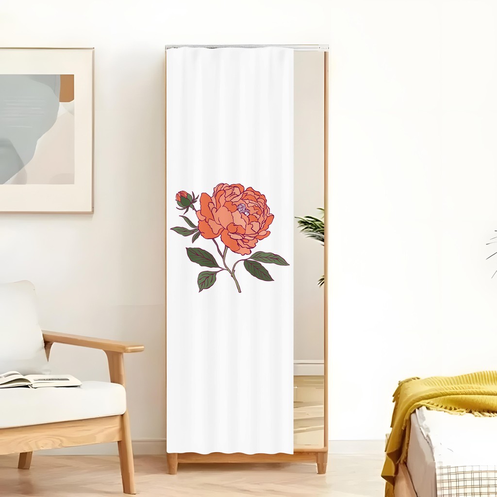 Rèm gương thực vật hiện đại - Minh họa hoa, Vỏ gương toàn thân có đường ray trượt im lặng